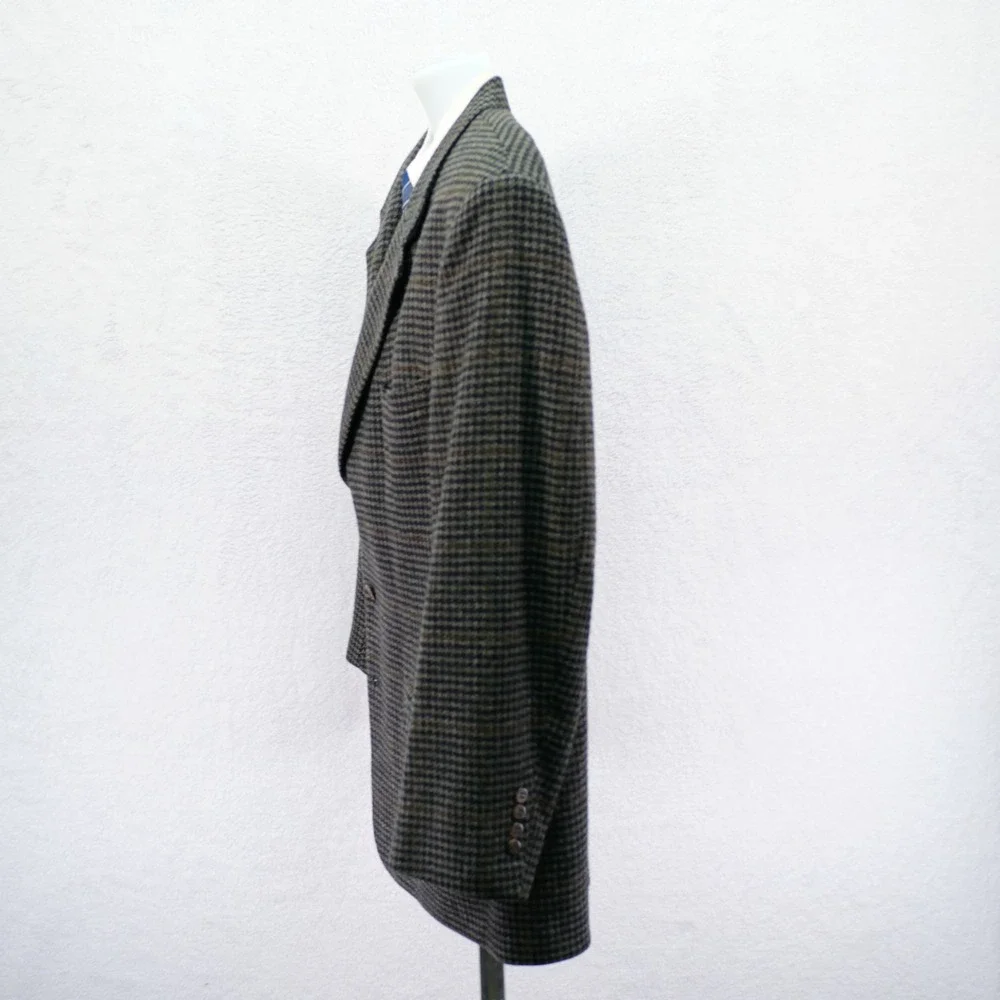 Bill Blass Signature -44R- Tweed Wool Black Gray Houndstooth W/ Brown Green Wind